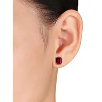 Sterling Silver & Lab-Created Emerald-Cut Ruby Stud Earrings