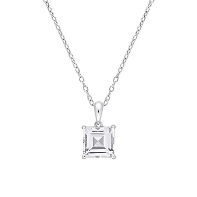 Sterling Silver & White Topaz Princess-Cut Solitaire Pendant Necklace
