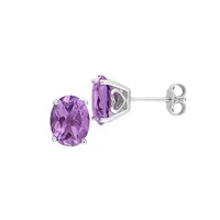 Sterling Silver & Oval Amethyst Heart Stud Earrings