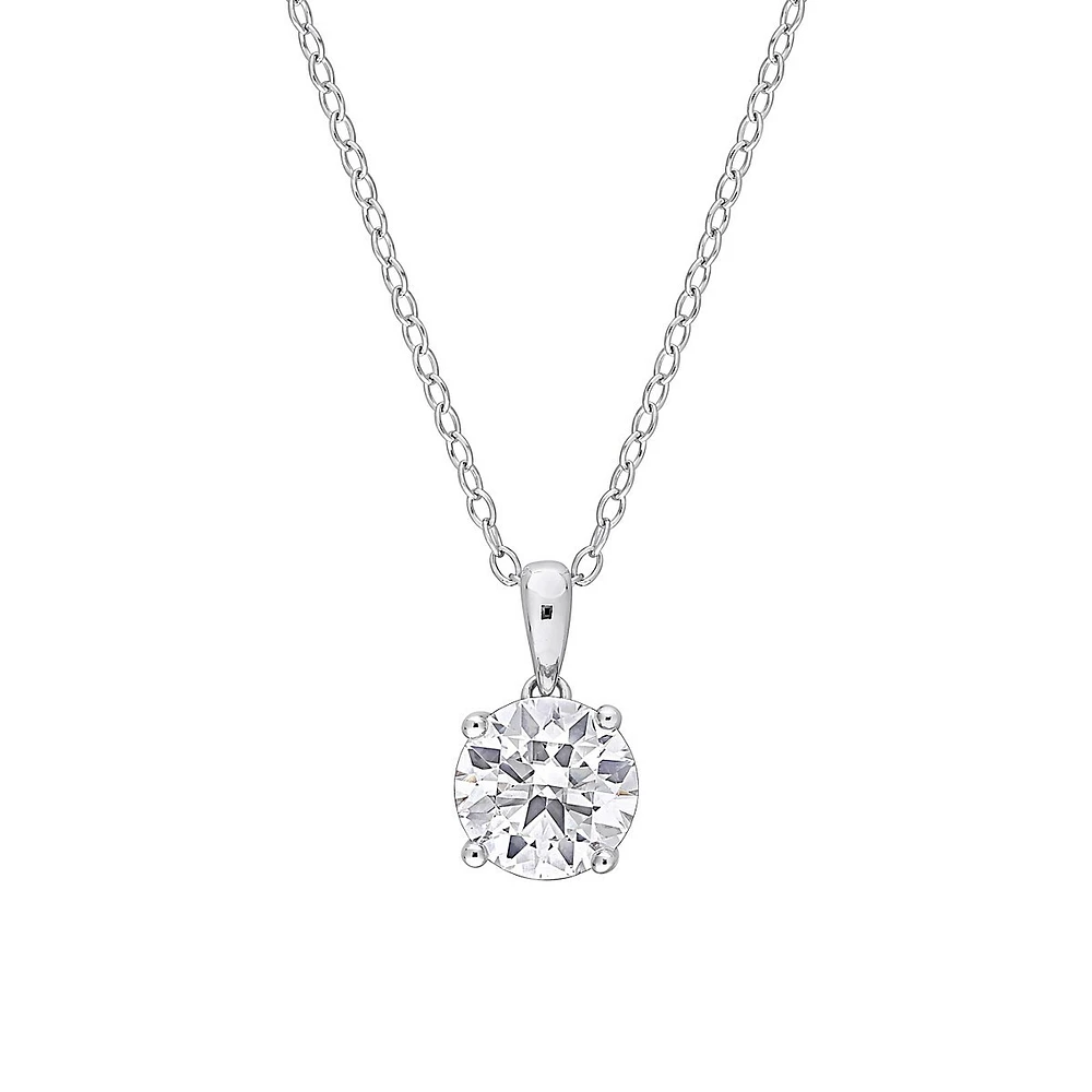 Sterling Silver & 1.8 CT. D.E.W. Created Moissanite Solitaire Heart-Detail Pendant Necklace