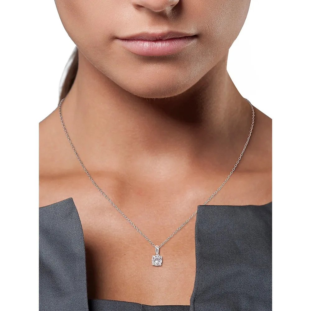 Sterling Silver & Lab-Created White Sapphire Solitaire Pendant Necklace