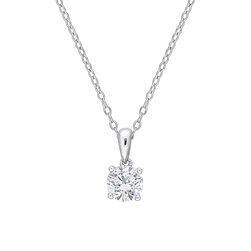 Sterling Silver & Lab-Created White Sapphire Solitaire Pendant Necklace