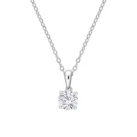 Sterling Silver & Lab-Created White Sapphire Solitaire Pendant Necklace