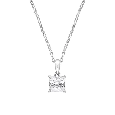 Sterling Silver & Princess Cut Lab-Created Sapphire Solitaire Pendant Necklace