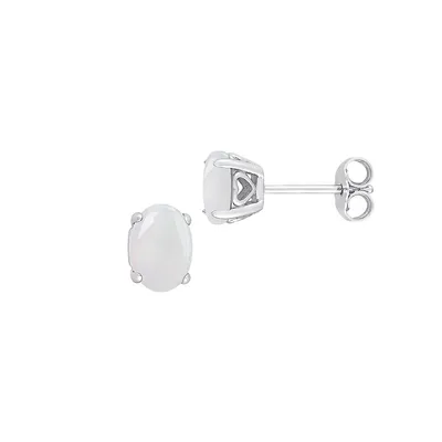 Sterling Silver & Oval Opal Heart Stud Earrings