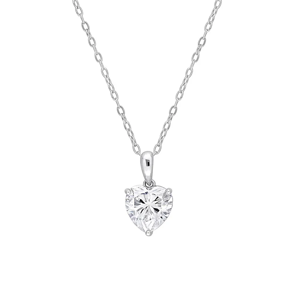 Sterling Silver & XX CT. D.E.W. Created Moissanite Heart Pendant Necklace