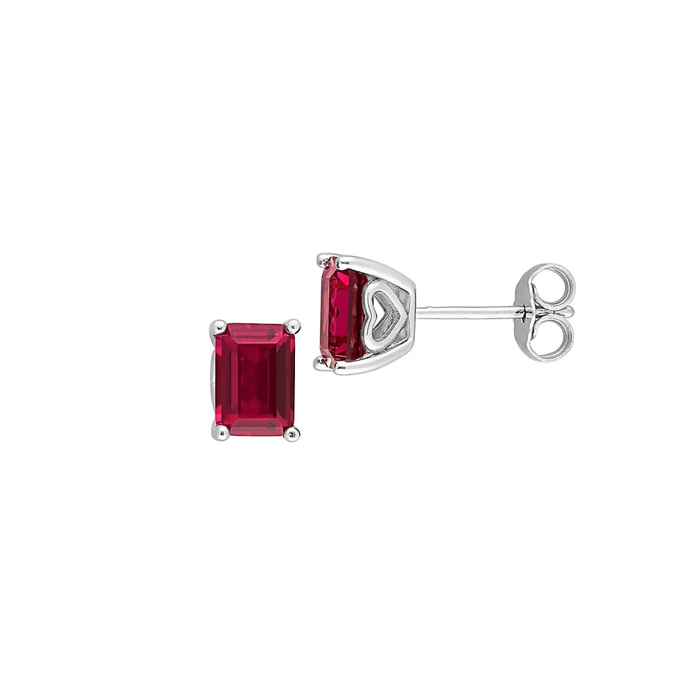 Sterling Silver & Lab-Created Ruby Heart Design Stud Earrings