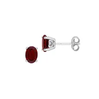 Sterling Silver & Oval Garnet Heart Design Stud Earrings