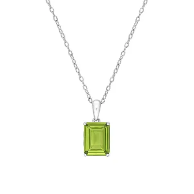 Sterling Silver & Emerald-Cut Peridot Solitaire Pendant Necklace