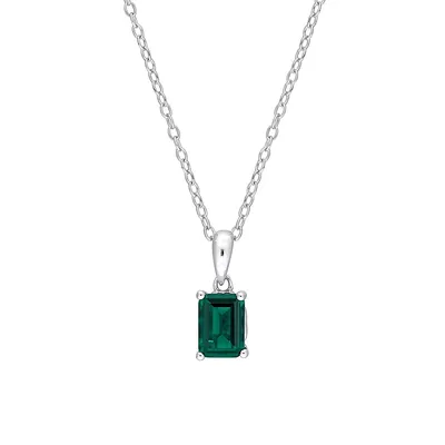 Sterling Silver & Lab-Created Green Emerald Solitaire Heart-Design Pendant Necklace
