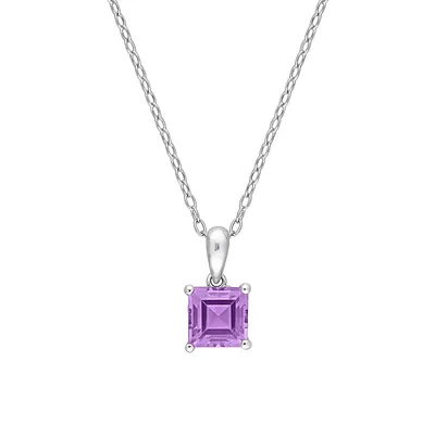 Sterling Silver & Princess-Cut Amethyst Solitaire Pendant Necklace