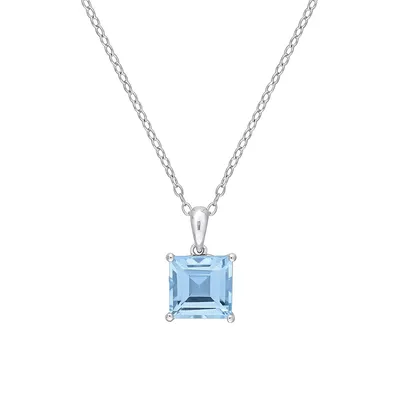Sterling Silver & 3 CT. T.W. Princess-Cut Sky Blue Topaz Solitaire Pendant Necklace