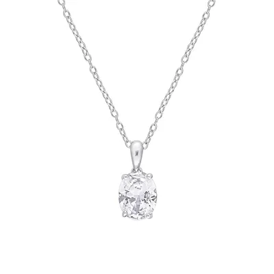 Sterling Silver & Lab-Created White Sapphire Oval Solitaire Pendant Necklace