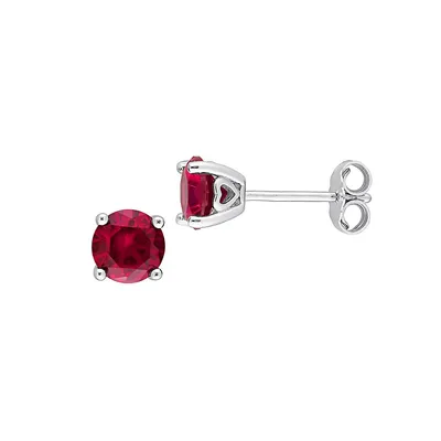 Heart Design Sterling Silver & 2 CT T.W. Created Ruby Stud Earrings