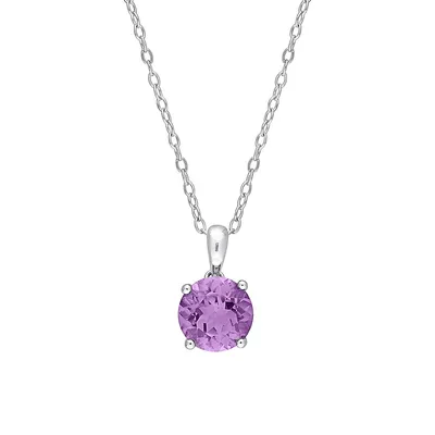 Sterling Silver & Amethyst Solitaire Pendant Necklace