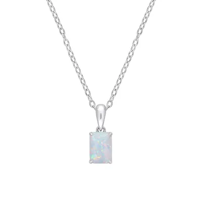 Sterling Silver & Lab-Created Opal Solitaire Pendant Necklace