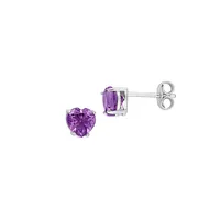 Sterling Silver & Amethyst Heart Stud Earrings