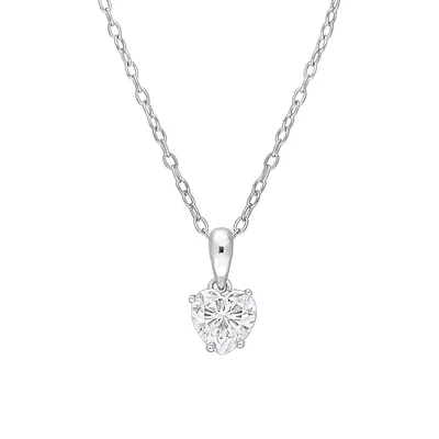 Sterling Silver & 0.75 CT. D.E.W. Created Moissanite Solitaire Heart Pendant Necklace