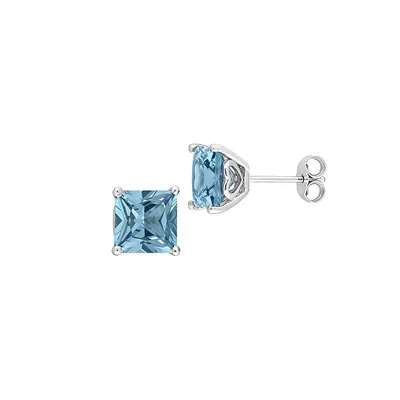Sterling Silver & Lab-Created Blue Spinel Princess-Cut Stud Earrings