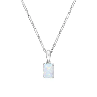 Sterling Silver & Lab-Created Opal Solitaire Heart-Design Pendant Necklace