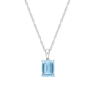 Sterling Silver & 2.7 CT. T.W. Emerald-Cut Sky Blue Topaz Solitaire Pendant Necklace