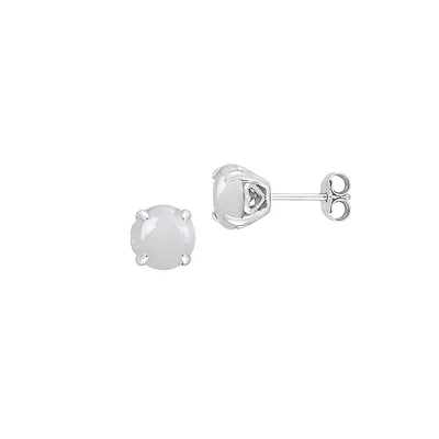 Sterling Silver & Opal Round-Cut Stud Earrings
