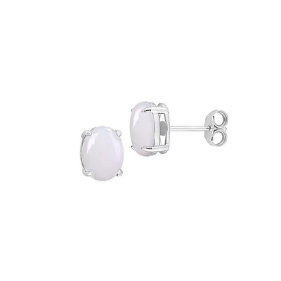 Sterling Silver & Opal Oval Stud Earrings