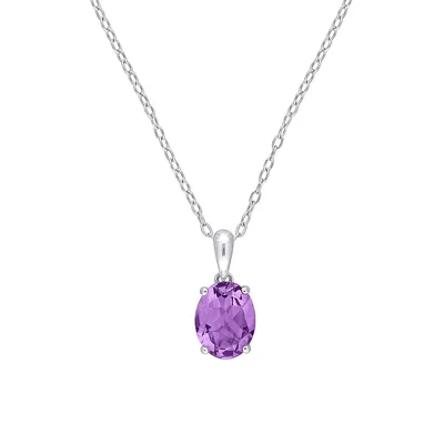 Sterling Silver & Oval Amethyst Solitaire Pendant Necklace