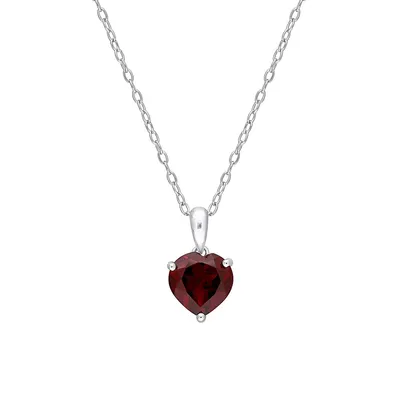 Sterling Silver & Garnet Heart Solitaire Pendant Necklace
