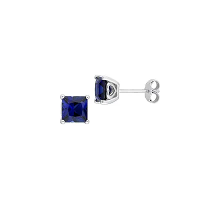 Sterling Silver & Lab-Created Blue Sapphire Stud Earrings With Heart Design