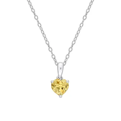 Sterling Silver & Citrine Solitaire Heart Pendant Necklace