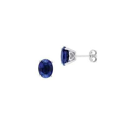 Sterling Silver & Lab-Created Blue Sapphire Oval Heart Stud Earrings