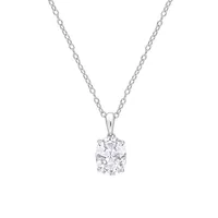 Sterling Silver & White Topaz Oval Solitaire Pendant Necklace