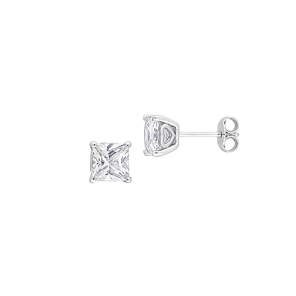 Heart Design Sterling Silver & 2.5 CT. T.W. Created White Sapphire Princess-Cut Stud Earrings