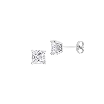 Heart Design Sterling Silver & 2.5 CT. T.W. Created White Sapphire Princess-Cut Stud Earrings