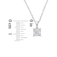 Sterling Silver & Created White Sapphire Princess-Cut Solitaire Pendant Necklace