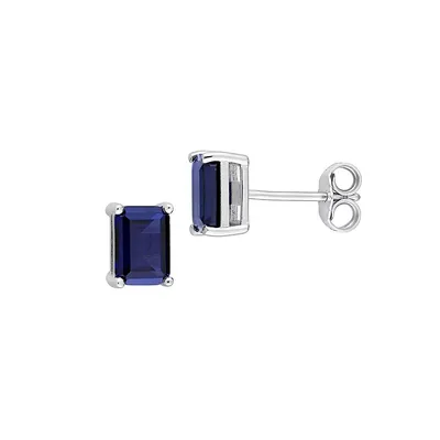 Sterling Silver & Lab-Created Sapphire Emerald-Cut Stud Earrings