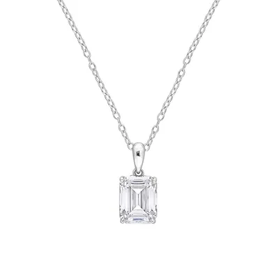Sterling Silver & 2.5 CT T.W. Created Moissanite Emerald-Cut Solitaire Pendant Necklace