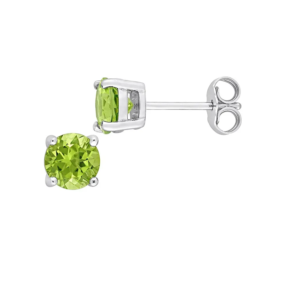 Sterling Silver & Peridot Round Stud Earrings