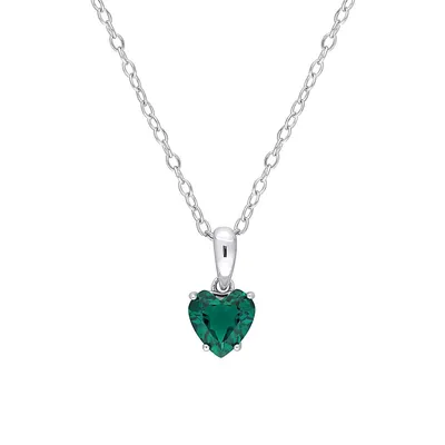 Sterling Silver & Lab-Created Emerald Heart Solitaire Pendant Necklace