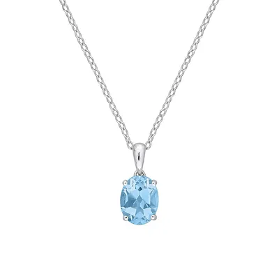 Sterling Silver & Sky Blue Topaz Oval Solitaire Pendant Necklace
