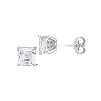 Heart Design Sterling Silver & 2.62 CT. T.W. Princess-Cut White Topaz Stud Earrings