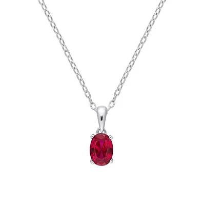 Sterling Silver & Lab-Created Ruby Solitaire Pendant Necklace
