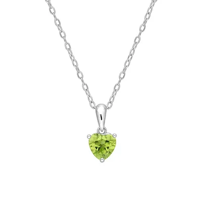 Sterling Silver & Peridot Heart Shape Solitaire Pendant Necklace