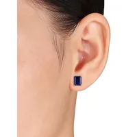 Sterling Silver& Lab-Created Blue Sapphire Heart Stud Earrings