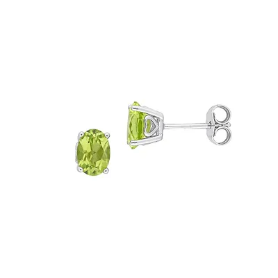 Sterling Silver & Peridot Oval Stud Earrings