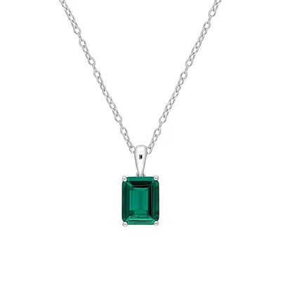 Sterling Silver & 2.3 CT. T.W Created Emerald Solitaire-Cut Heart Design Pendant Necklace