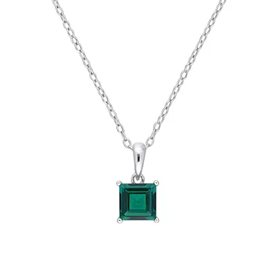 Sterling Silver & Lab-Created Princess-Cut Emerald Solitaire Pendant Necklace