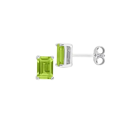 Sterling Silver & 1.9 CT. T.W. Emerald-Cut Peridot Stud Earrings