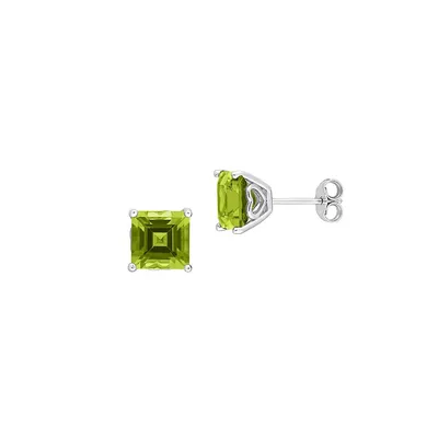 Sterling Silver & Princess-Cut Peridot Stud Earrings